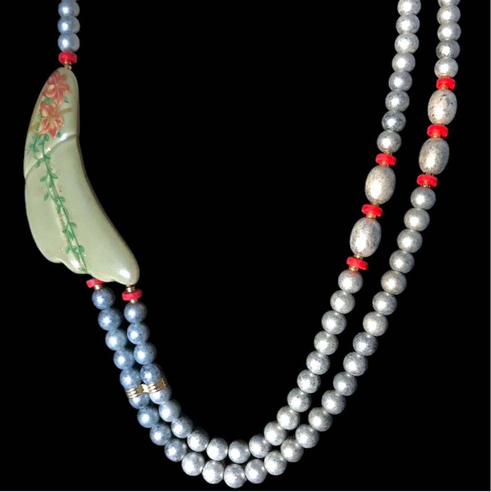 Vintage Made in Japan Asymmetric Porcelain accent statement necklace
